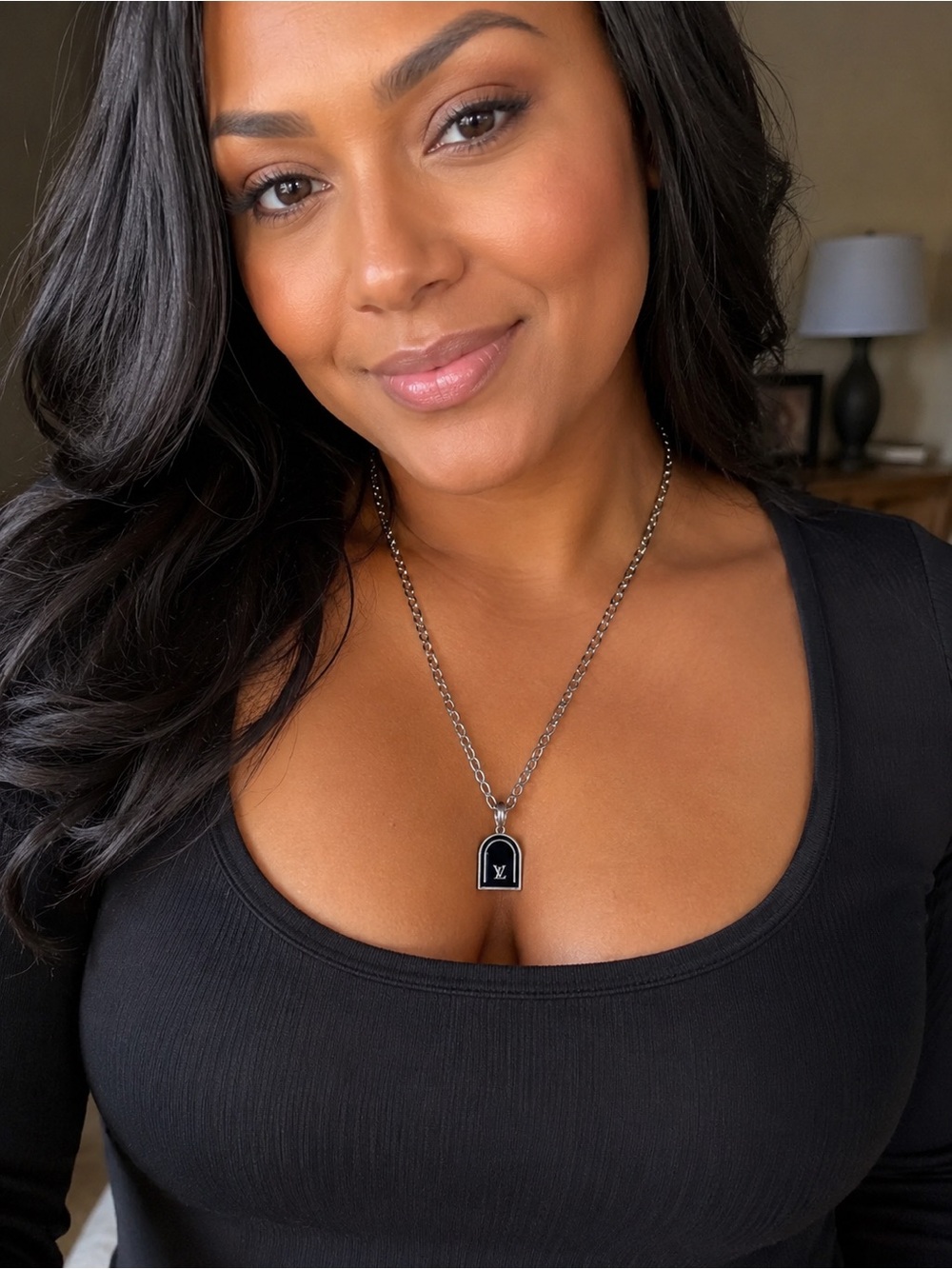 Authentic Louis Vuitton Black and Silver Pendant on a Chain